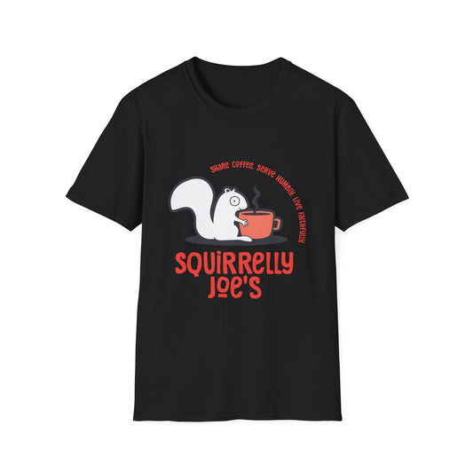 Squirrelly Joe's Coffee T-Shirt — Cute Cafe Squirrel Graphic Tee