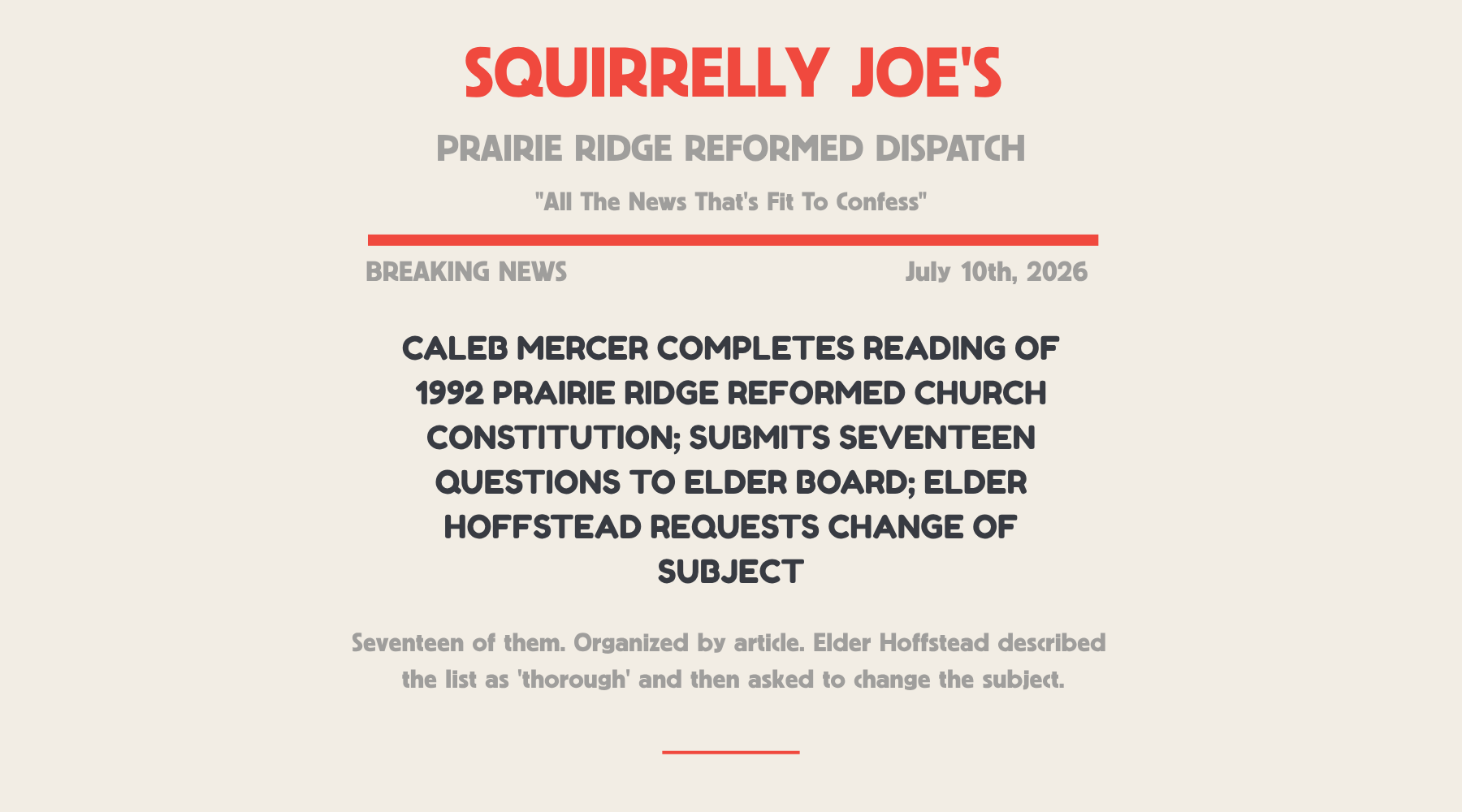 CALEB MERCER COMPLETES READING OF 1992 PRAIRIE RIDGE REFORMED CHURCH C ...